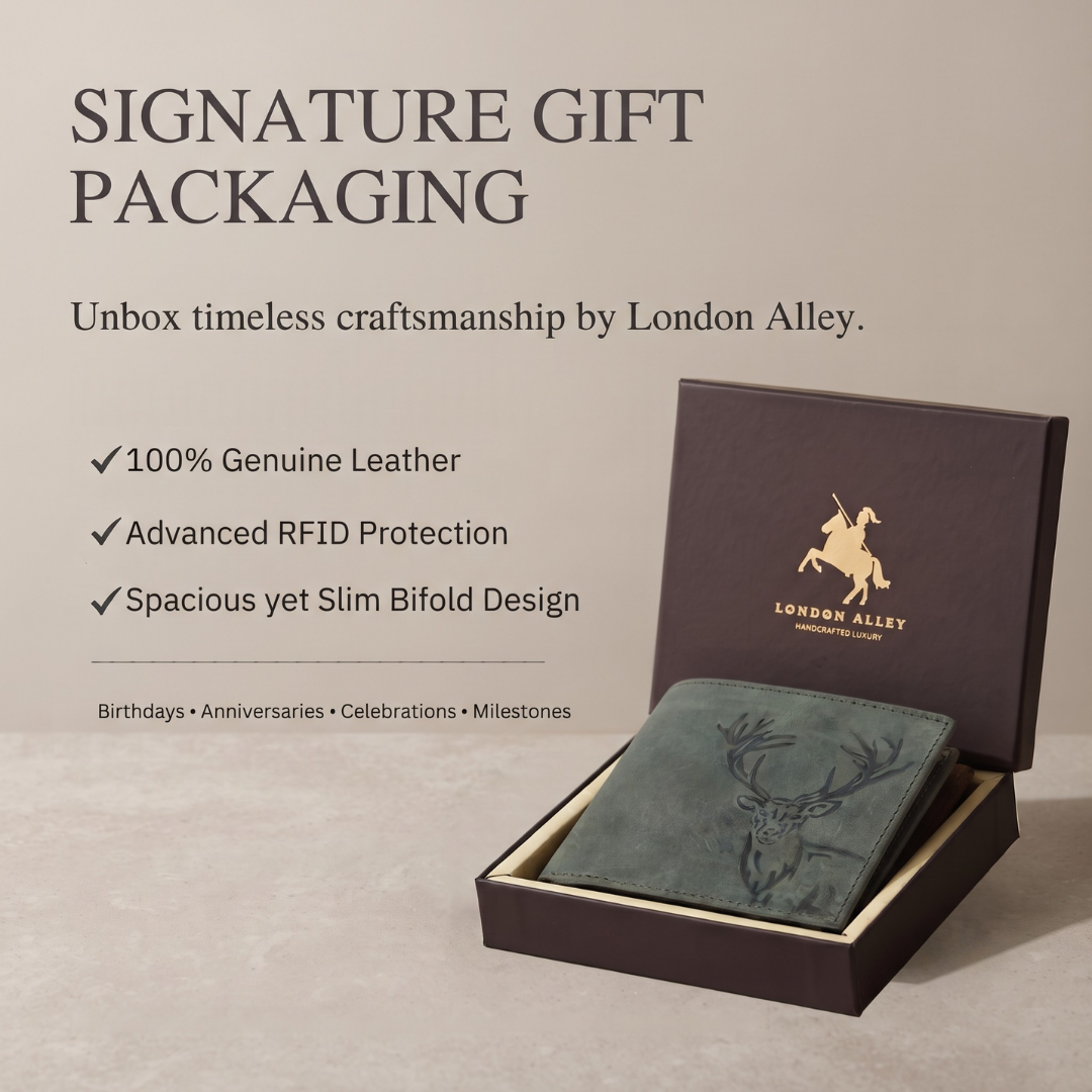 LONDON ALLEY Elk RFID Blocking Vintage Men's Leather Wallet