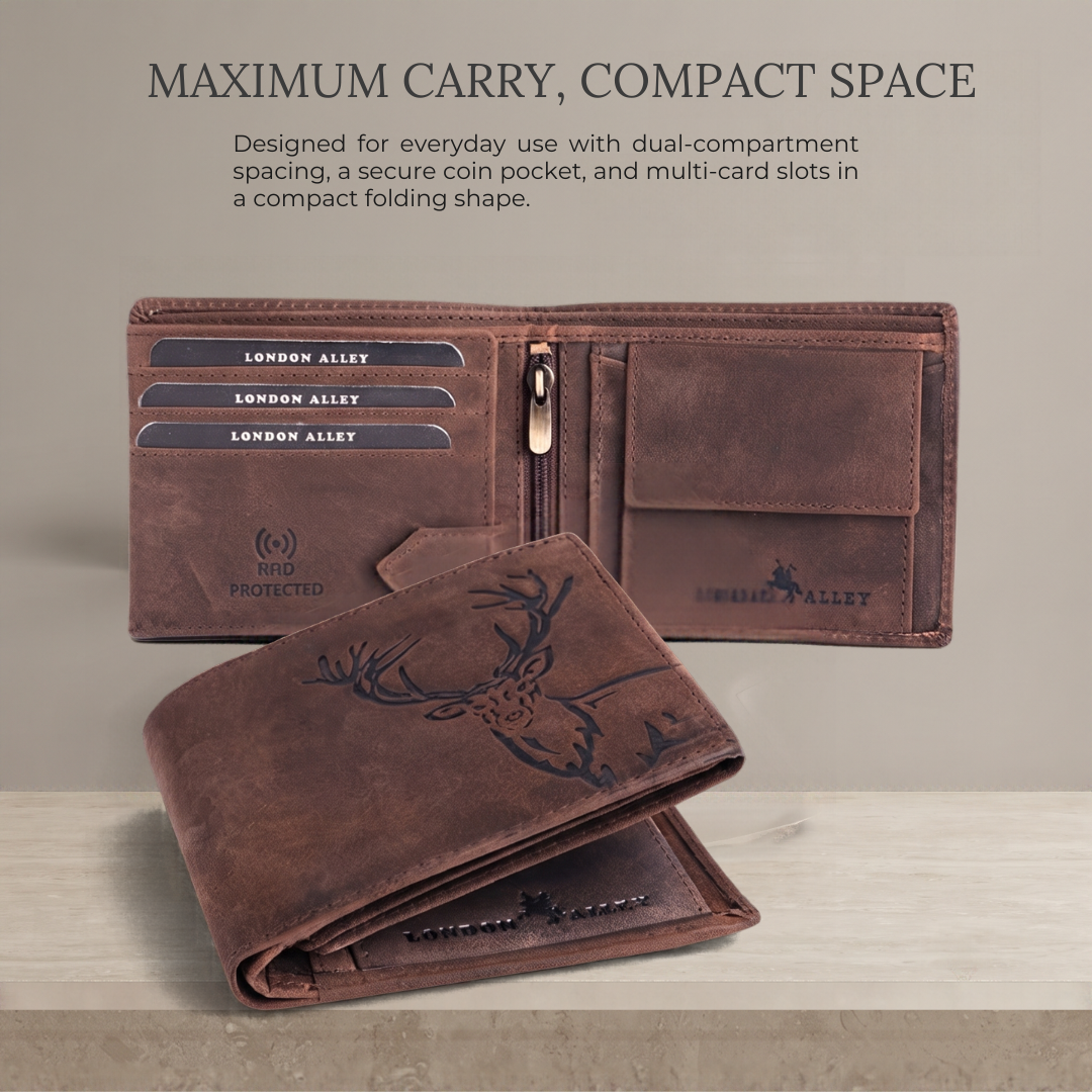 LONDON ALLEY Elk RFID Blocking Vintage Men's Leather Wallet