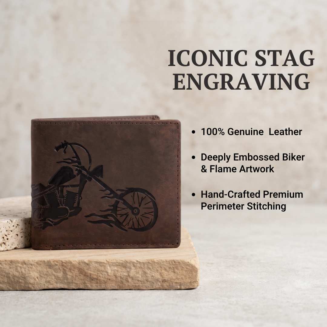 LONDON ALLEY Biker Vintage Brown Leather Wallet for Men with 3 card slots.