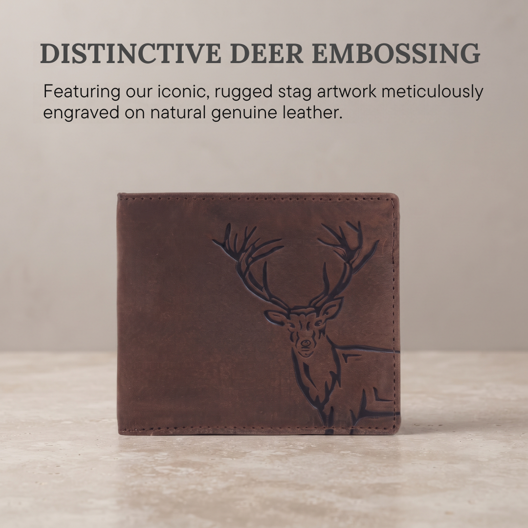 LONDON ALLEY ELK RFID Blocking Vintage Leather Wallet & Black/Brown Reversible Belt Combo Gift Box for Men