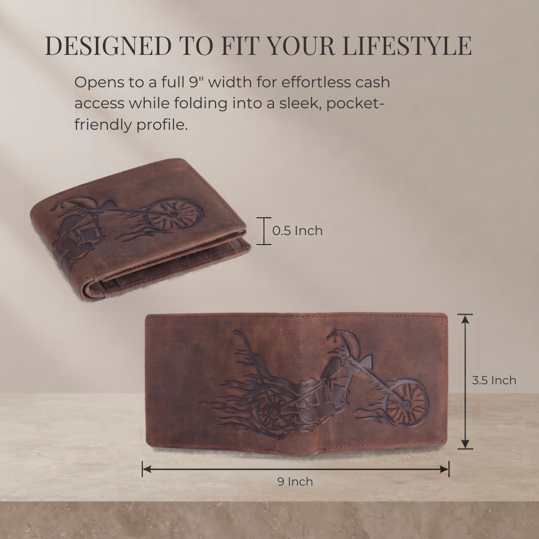 LONDON ALLEY Biker Vintage Brown Leather Wallet for Men with 3 card slots.