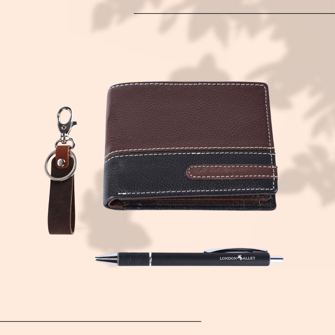 London Alley Premium Men's Wallet Combo – Wallet, Keychain & Pen