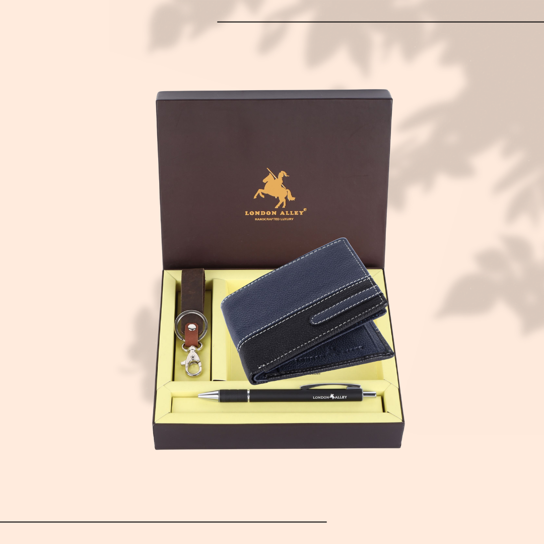 London Alley Premium Men's Wallet Combo – Wallet, Keychain & Pen