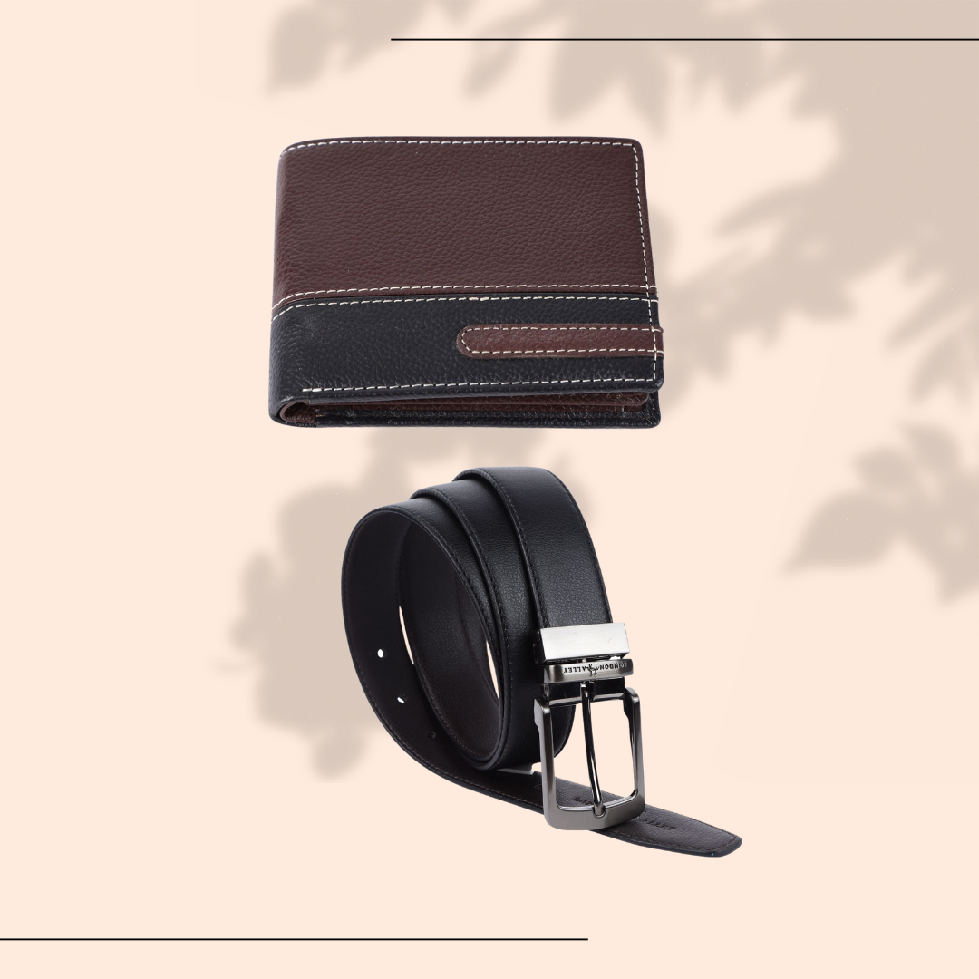 London Alley Premium Wallet & Reversible Belt Gift Set for Men