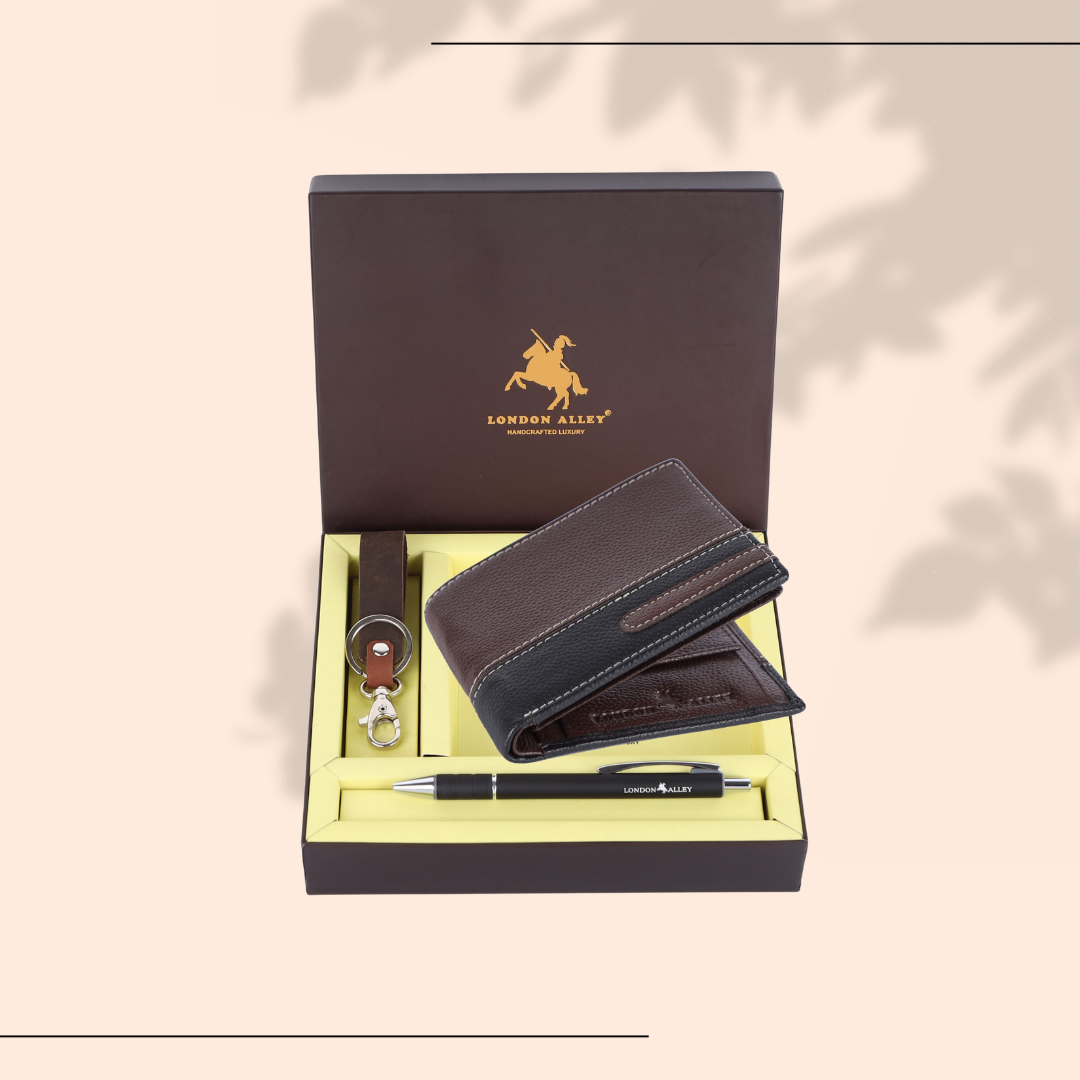 London Alley Premium Men's Wallet Combo – Wallet, Keychain & Pen
