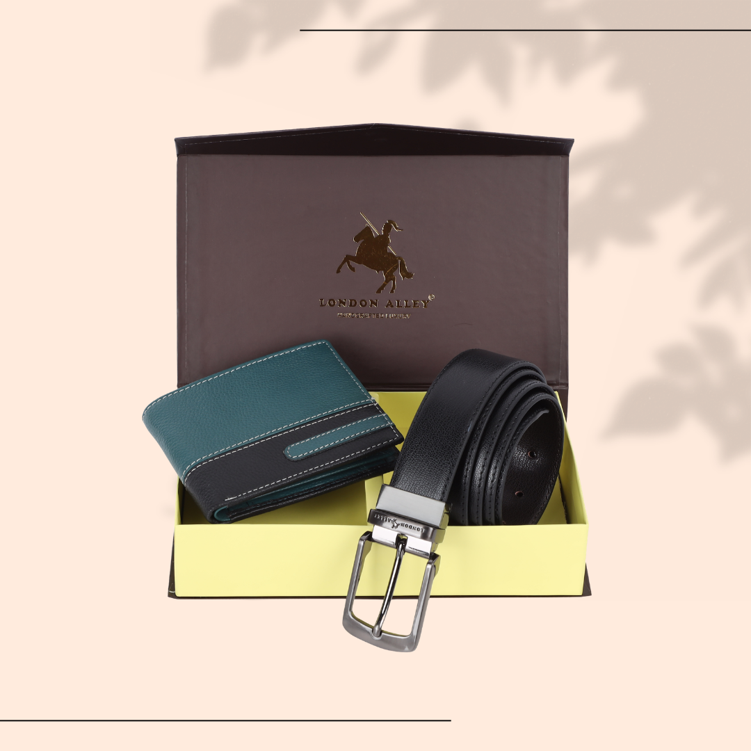 London Alley Premium Wallet & Reversible Belt Gift Set for Men