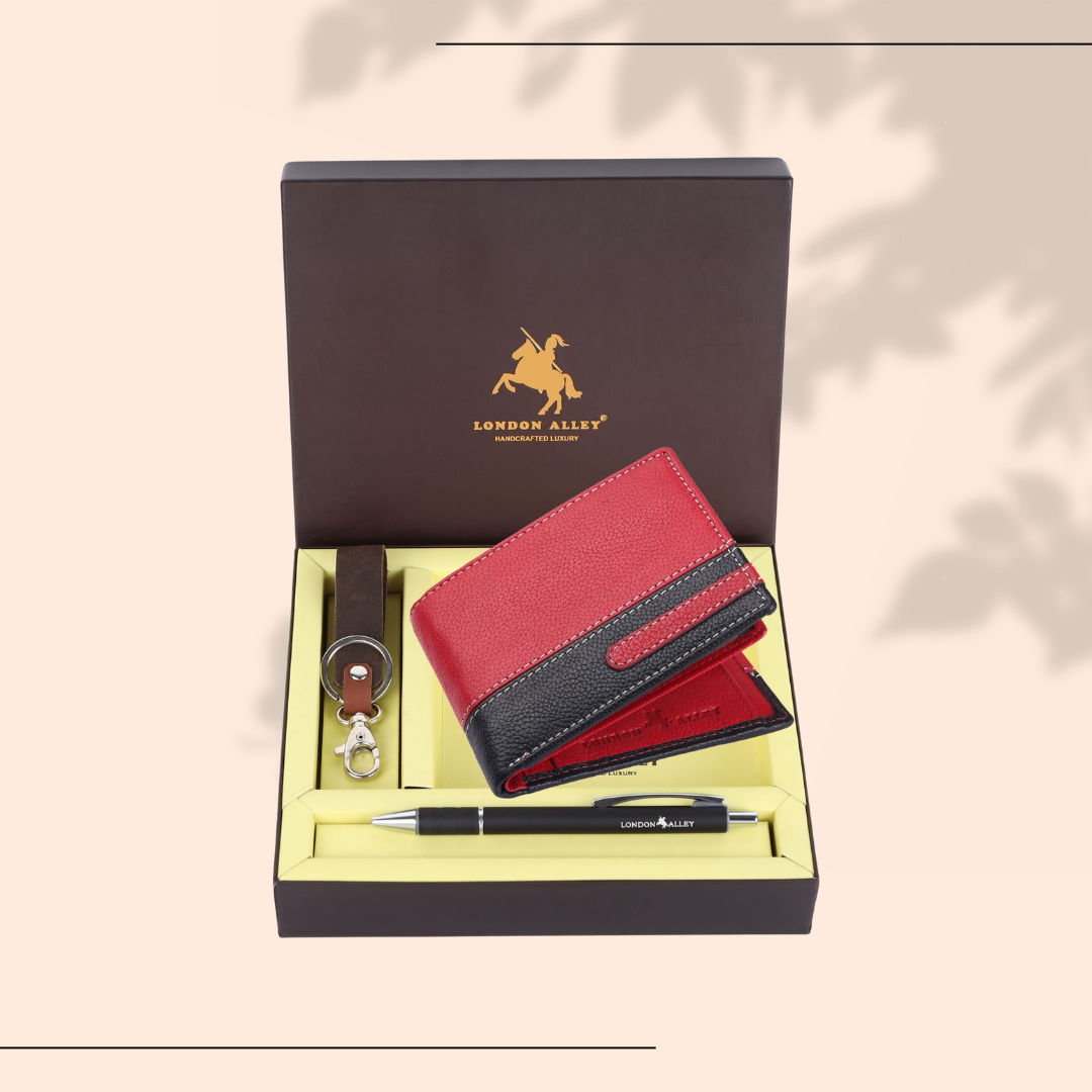 London Alley Premium Men's Wallet Combo – Wallet, Keychain & Pen