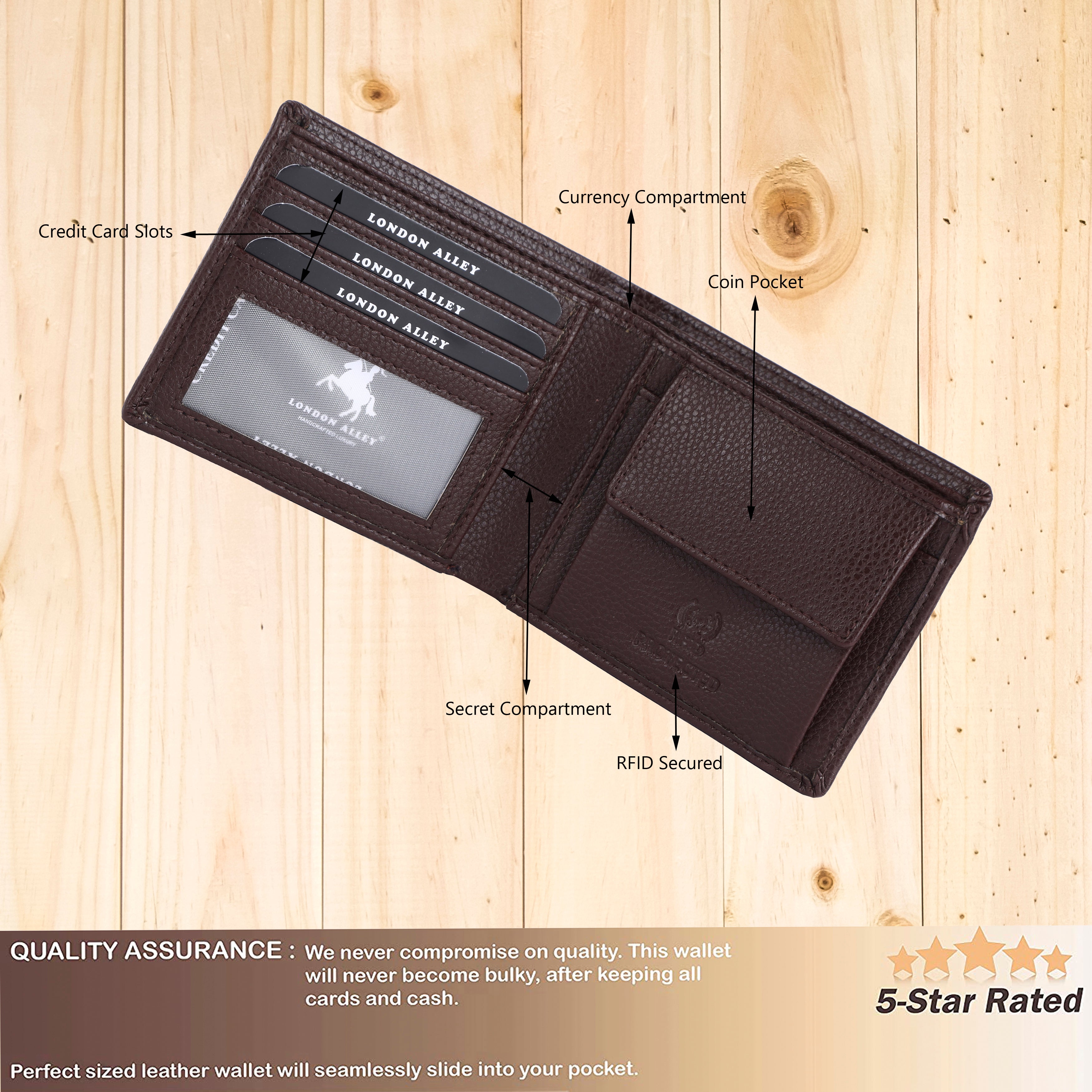 LONDON ALLEY Rakhi Gift Hamper - Classic Brown Leather Wallet, Reversable Brown/Black Belt & Traditional Rakhi Combo Gift Box for Men