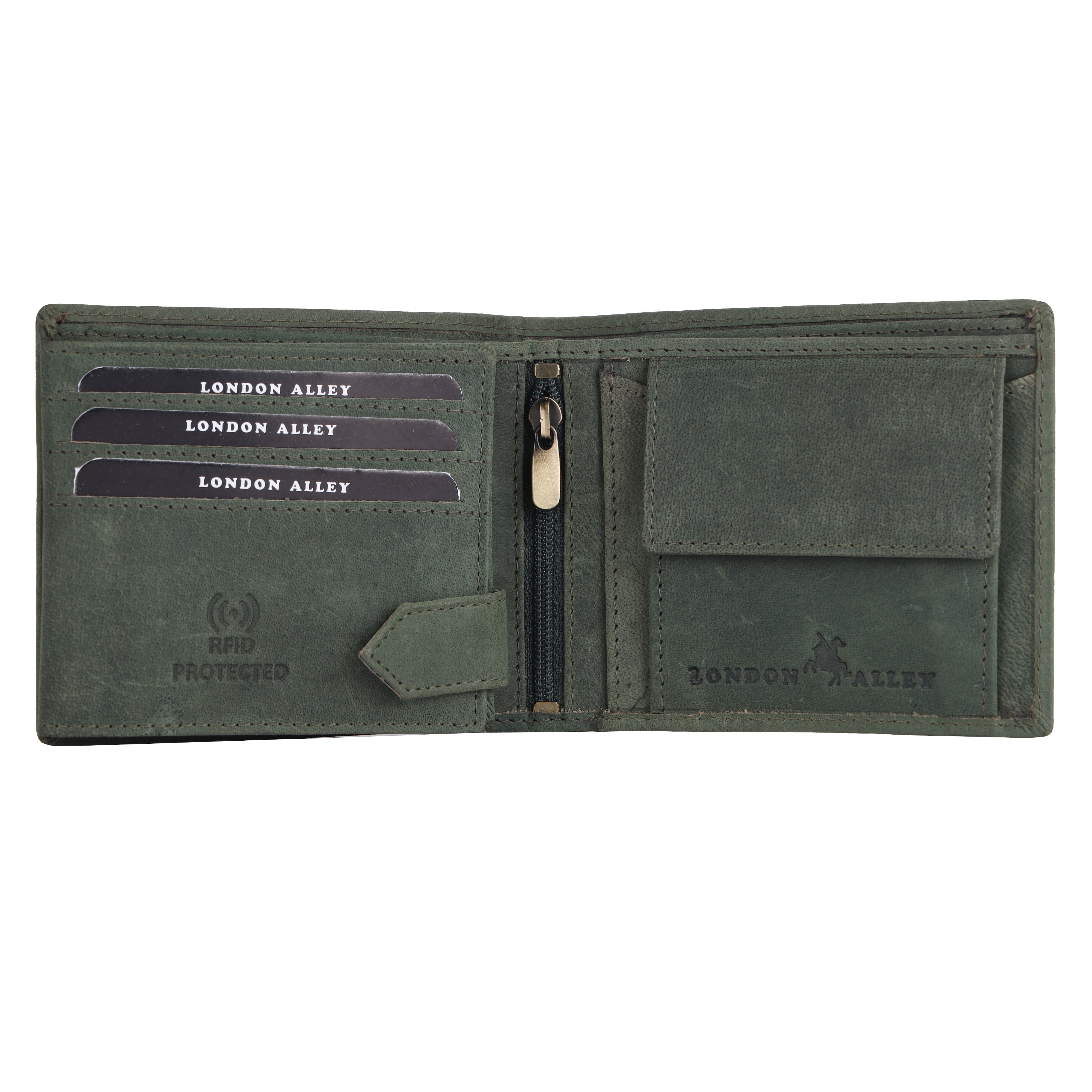 LONDON ALLEY Sparta Vintage Green RFID Blocking Men's Leather Wallet