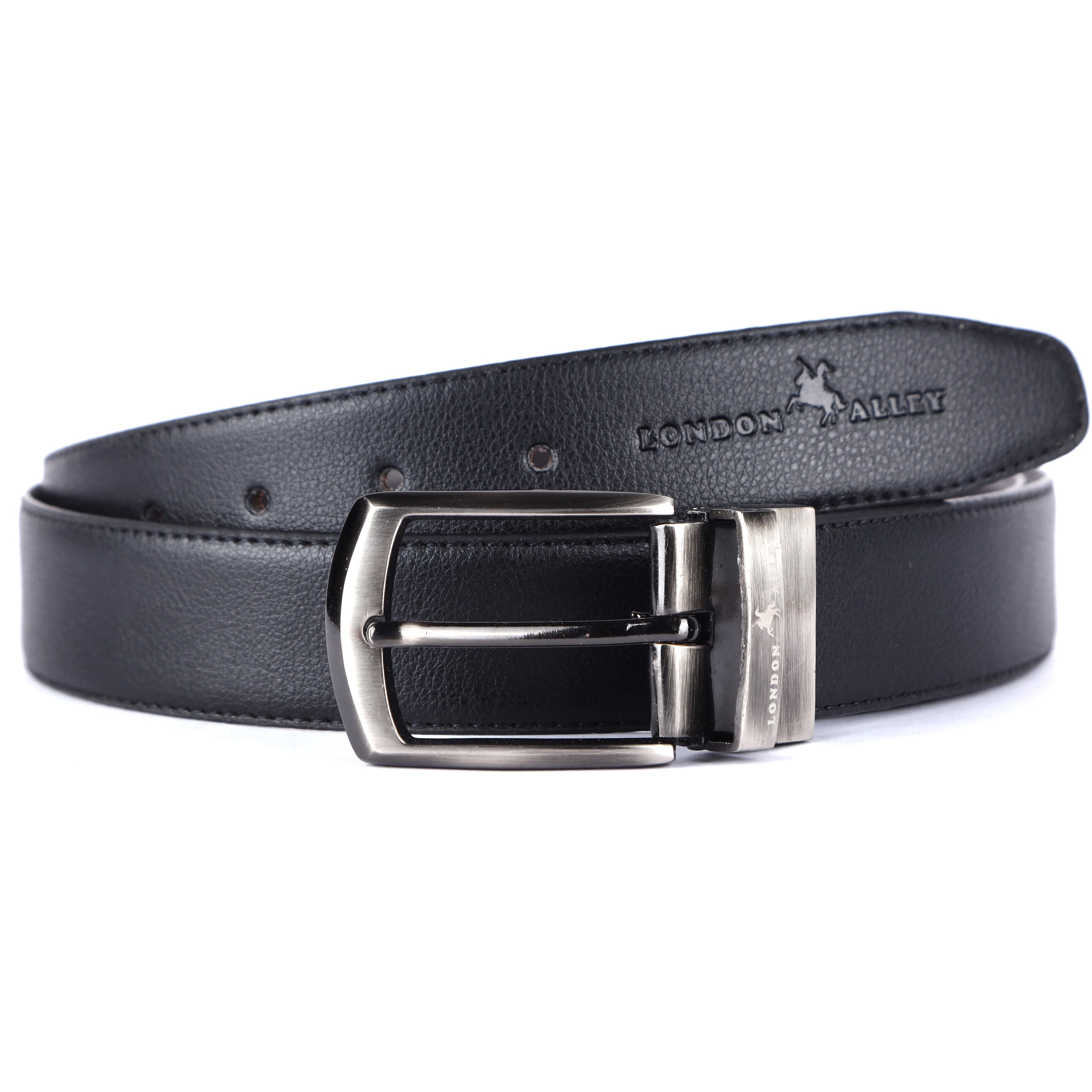 London Alley Filip Reversable Black/Brown leather belt with buckle.