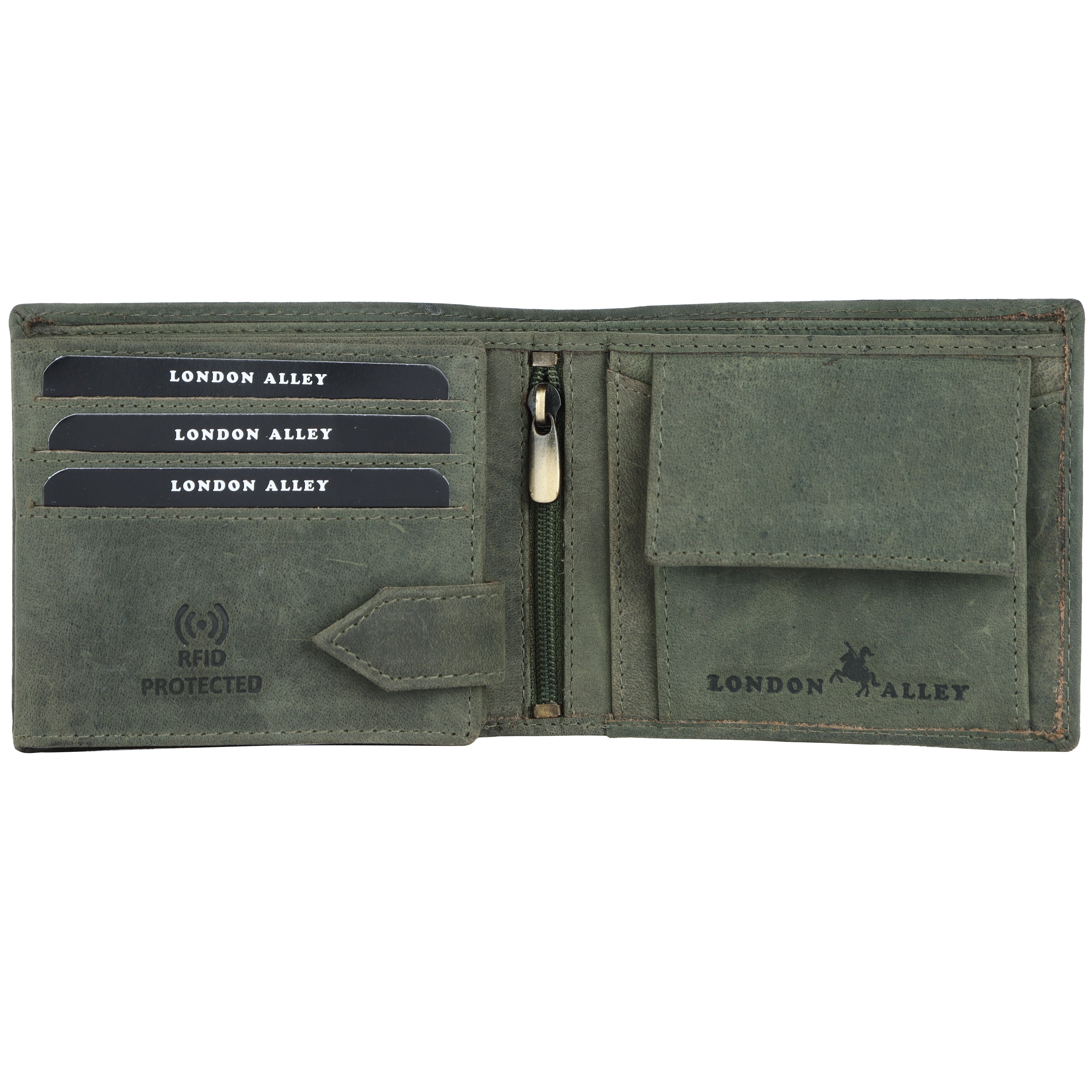 LONDON ALLEY Dave Vintage Green RFID Blocking Men's Leather Wallet