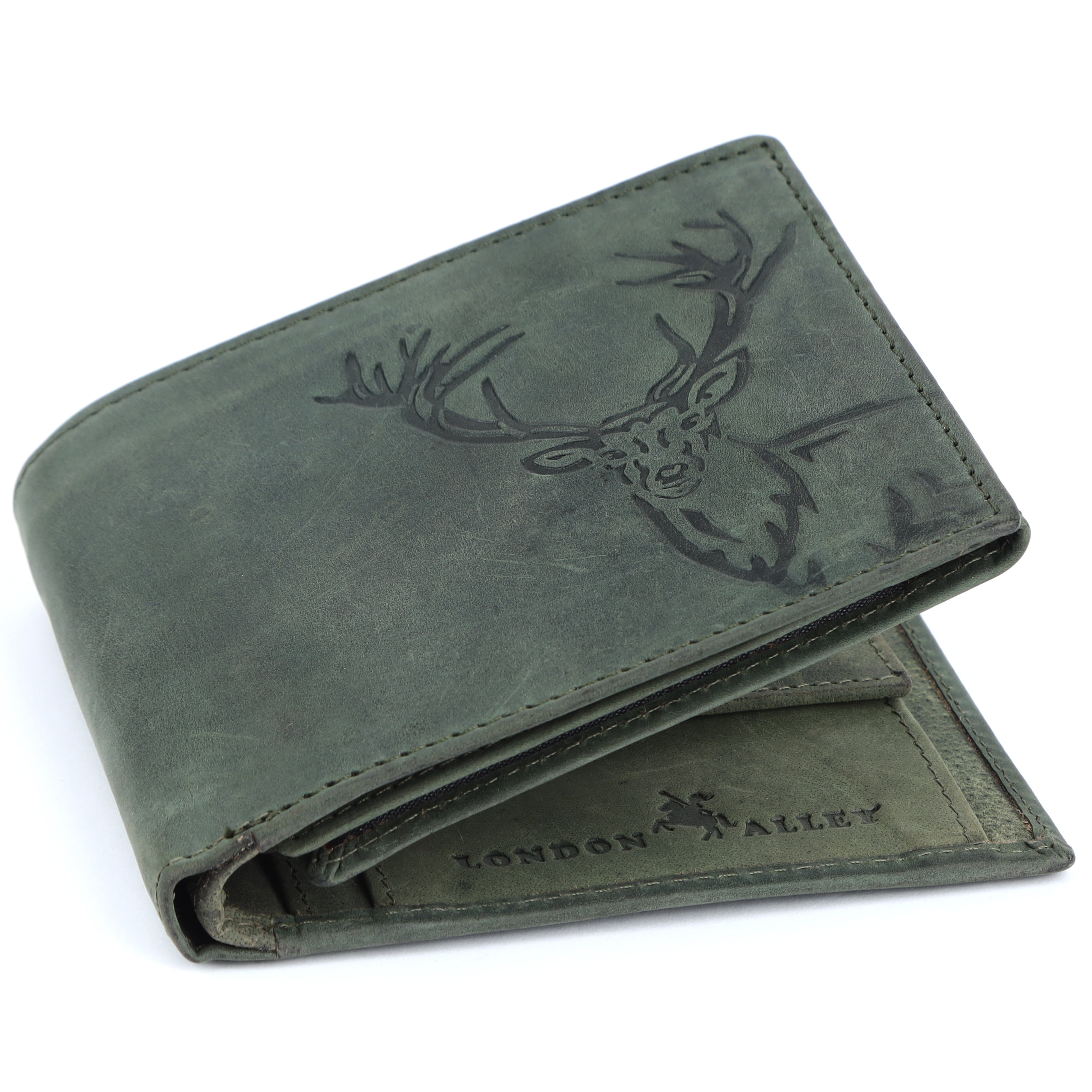 LONDON ALLEY Elk Vintage Green RFID Blocking Men's Leather Wallet