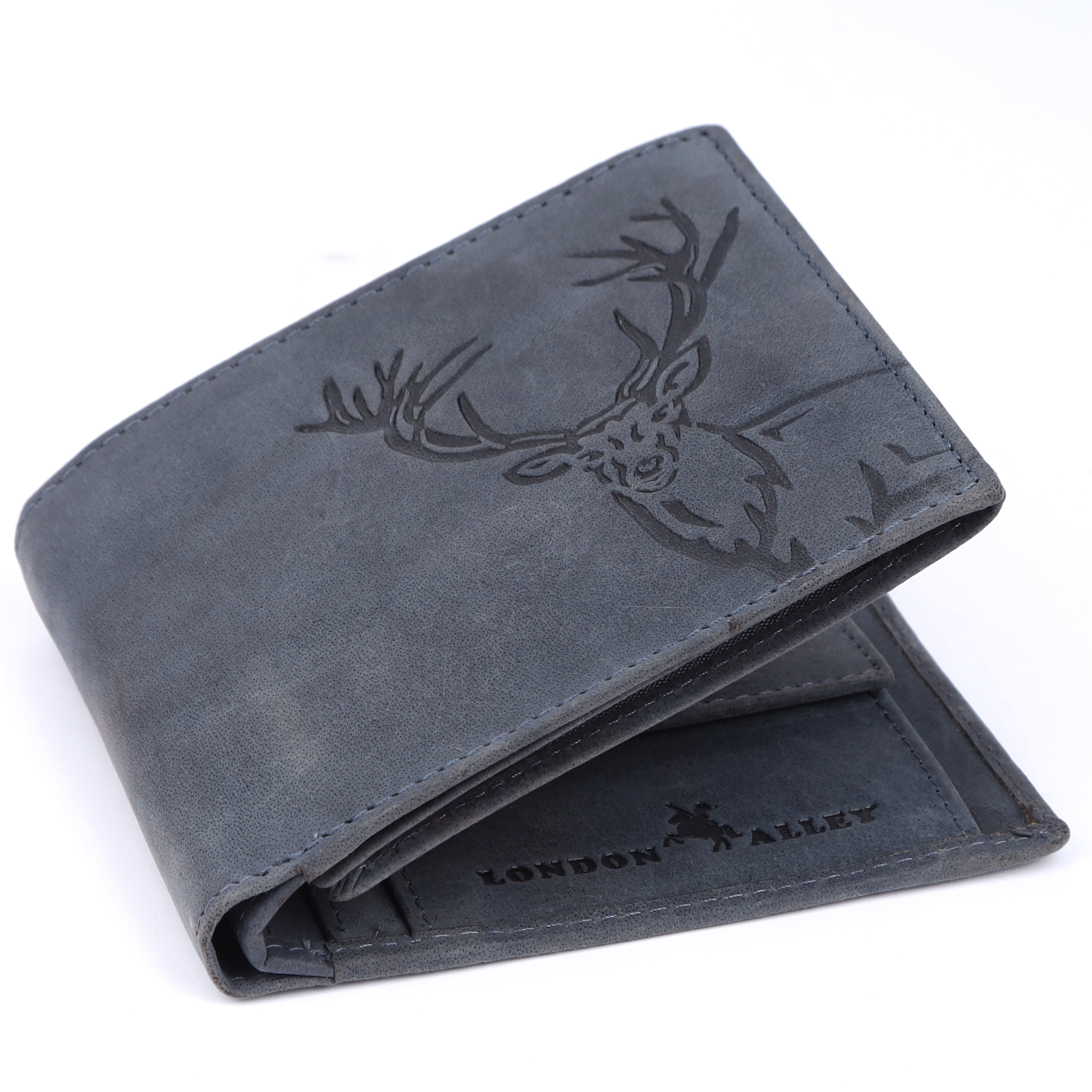 LONDON ALLEY Elk Vintage Blue RFID Blocking Men's Leather Wallet