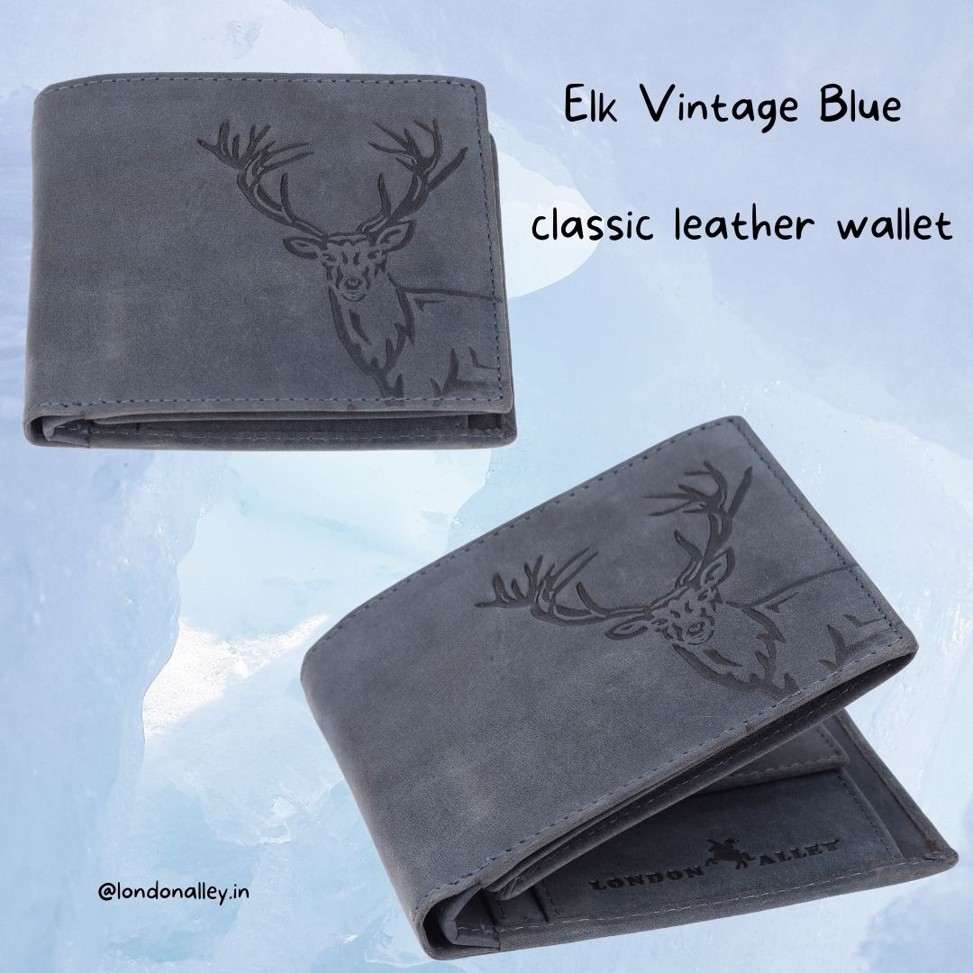 LONDON ALLEY Elk Vintage Blue RFID Blocking Men's Leather Wallet