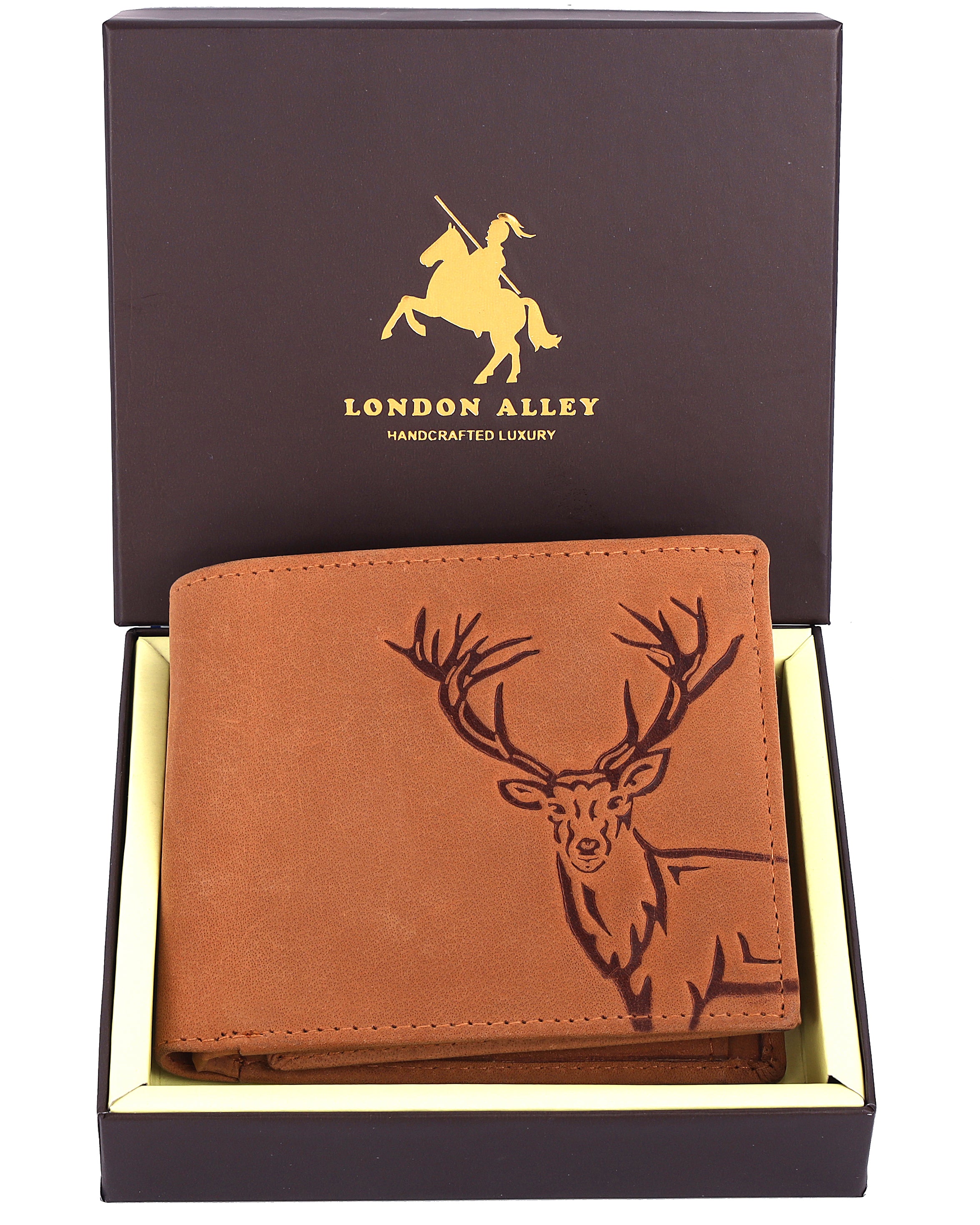 LONDON ALLEY Elk Vintage Tan RFID Blocking Men's Leather Wallet