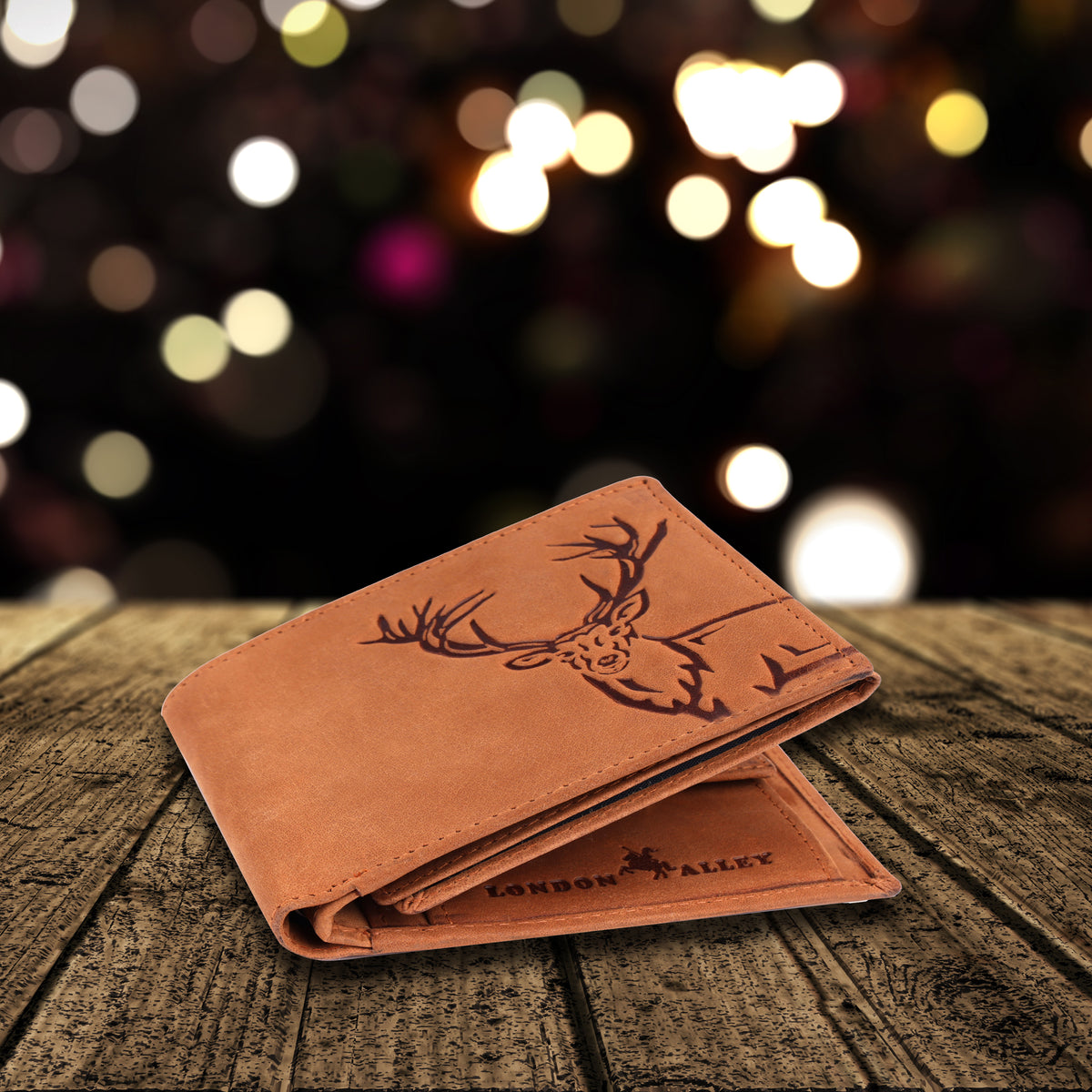 LONDON ALLEY Elk Vintage Tan RFID Blocking Men's Leather Wallet