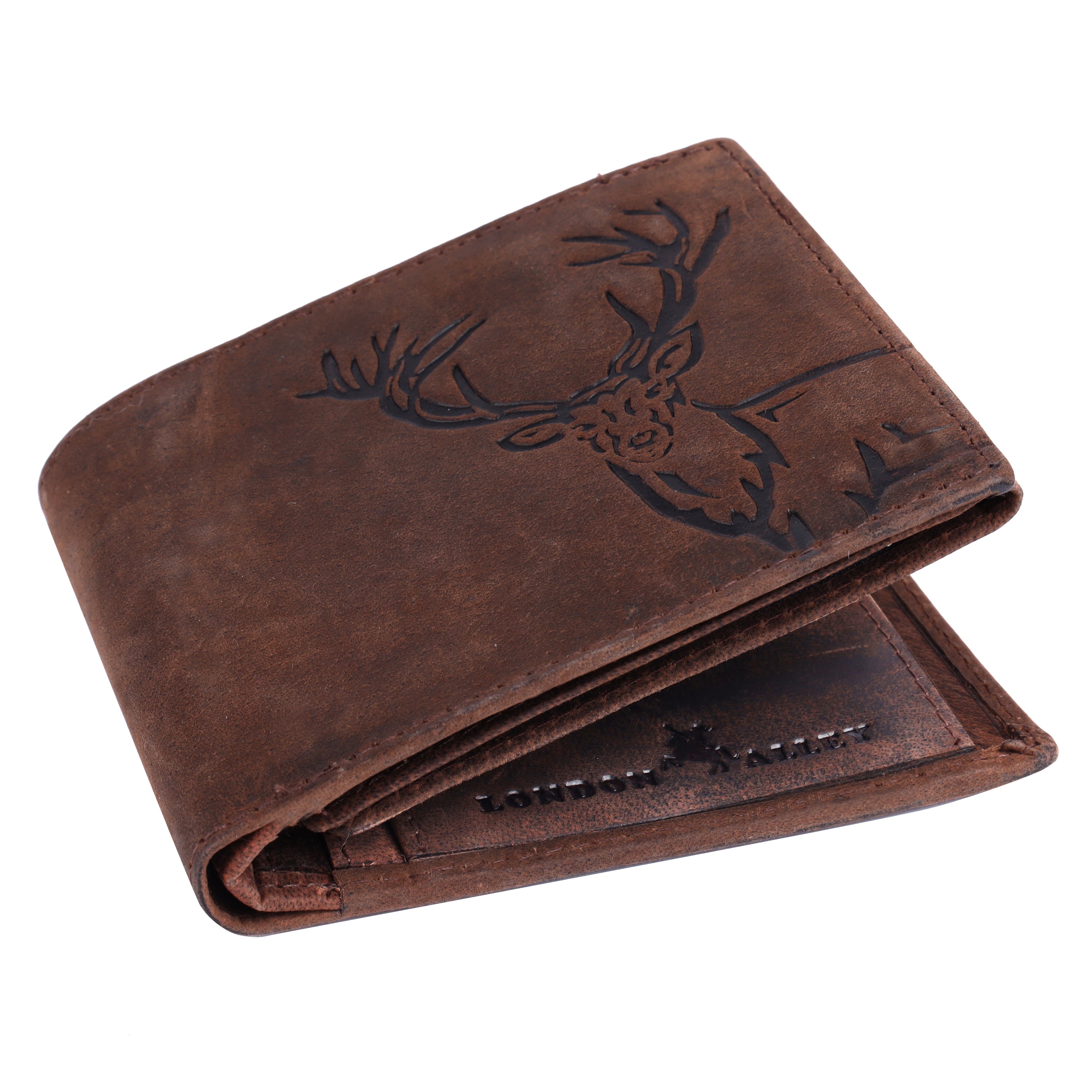 LONDON ALLEY Elk Vintage Brown RFID Blocking Men's Leather Wallet