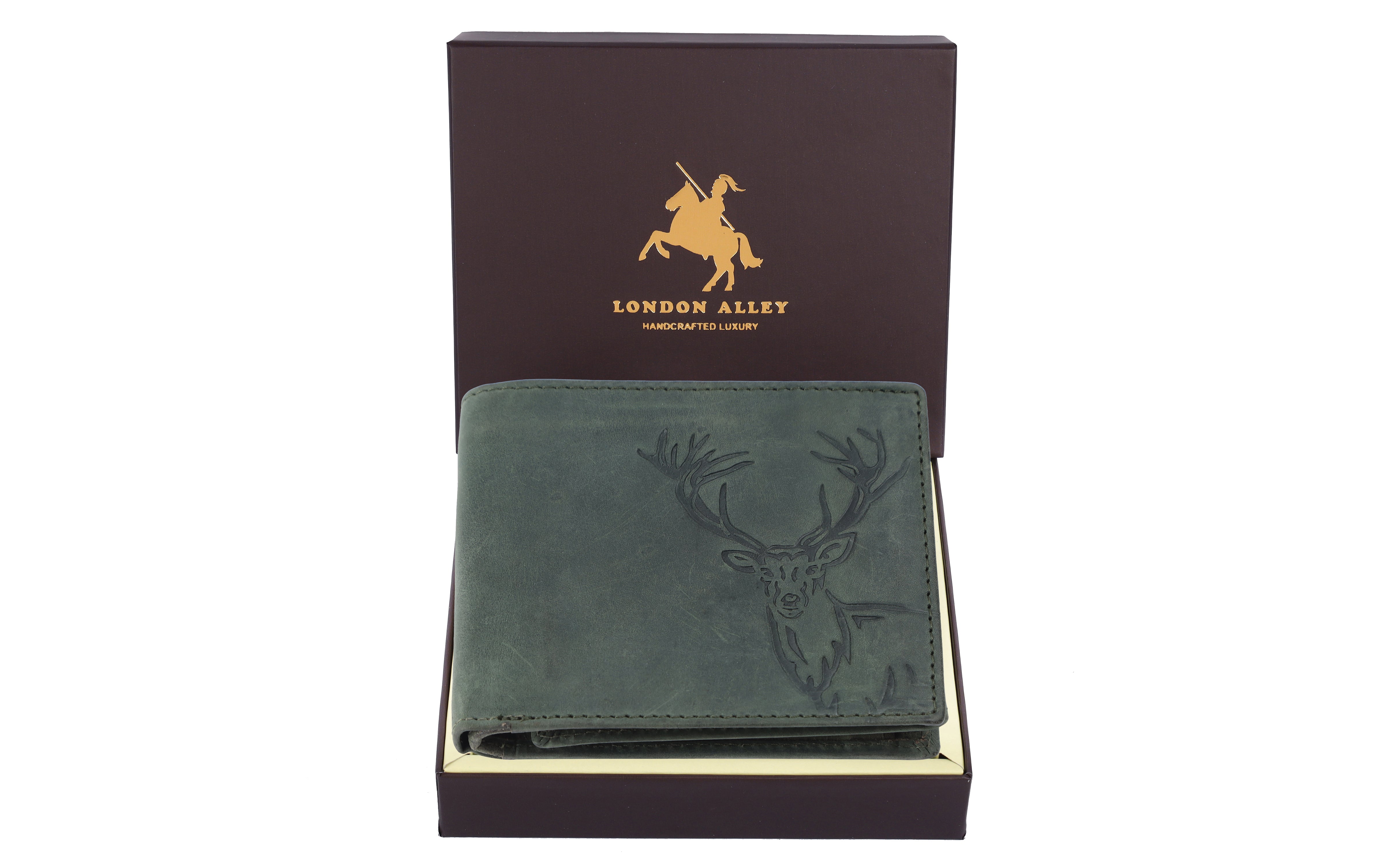 LONDON ALLEY Elk Vintage Green RFID Blocking Men's Leather Wallet