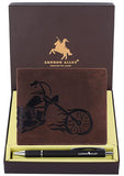 London Alley Harley Vintage Brown RFID Blocking Leather Wallet & Pen Combo Gift Set for Men