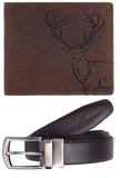 LONDON ALLEY ELK RFID Blocking Vintage Brown Leather Wallet & Black/Brown Reversible Belt Combo Gift Box for Men