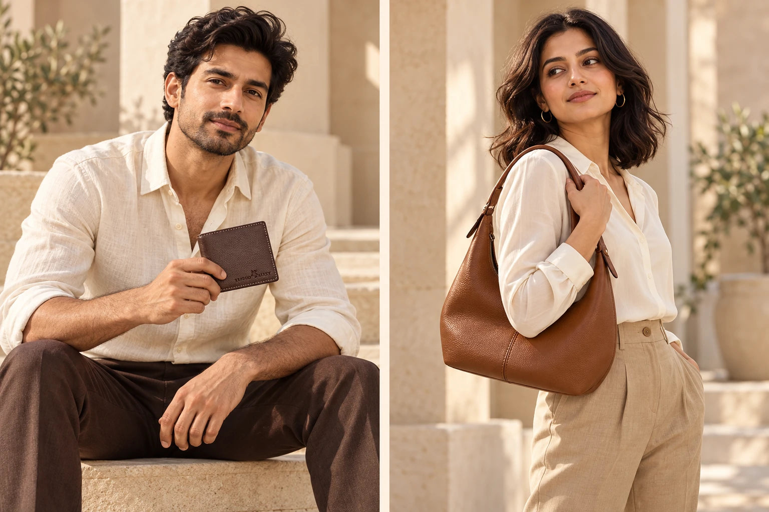 Female model carrying the London Alley brown shoulder bag
